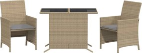 vidaXL Set bistro cu perne, 3 piese, bej combinat, poliratan