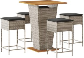 vidaXL Set mobilier bar de grădină, cu perne, 5 piese, gri, poliratan