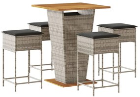 3261483 vidaXL Set mobilier bar de grădină, cu perne, 5 piese, gri, poliratan