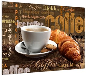 Tablou cu ceașca de cafea și croissanți (70x50 cm), în 40 de alte dimensiuni noi