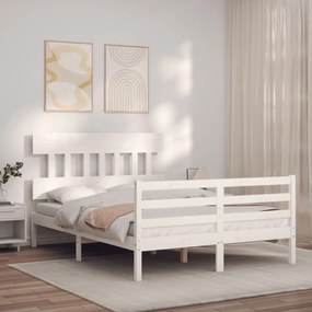 3195152 vidaXL Cadru de pat cu tăblie, alb, 120x200 cm, lemn masiv