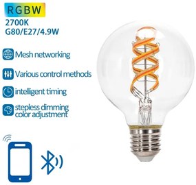 Bec LED RGBW Aigostar FILAMENT G80 E27/4,9W/230V 2700K