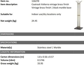 Cuier design LUX din otel inoxidabil si marmura Volterra