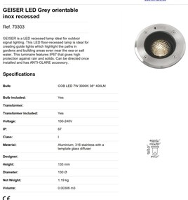 Spot LED orientabil / incastrabil de exterior pentru pavaj 13cm GEISER 7W