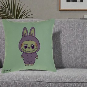 Perna Personalizata Labubu Violet Solo, 40x40 cm, Verde, Husa Detasabila, Perna Inclusa, BEKZ®