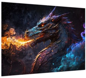 Tablou pe sticlă - Dragon scuipând flăcări (70x50 cm)