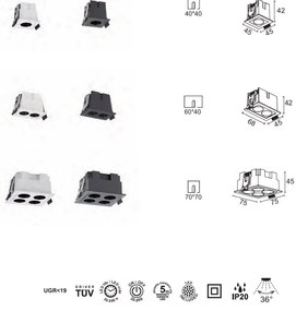 Corp incastrabil cu 4 spoturi LED BLAU negru