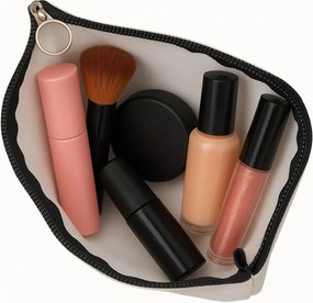 Portfard Cosmetice tip Plic, Cu litera C Rose Gold si Trandafiri, 23x18 cm, Alb, BEKZ®