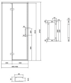 Usa sticla dus batanta 90x195 cm profil crom Cersanit Larga, montare stanga 900x1950 mm, Stanga, Crom lucios