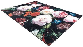 ANDRE 1629 covor lavabil flori vintage anti-alunecare - fekete si roz