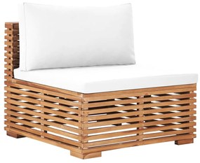 Set mobilier de gradina cu perne crem 8 piese lemn masiv de tec Crem, 3x colt + 2x mijloc + fotoliu + 2x suport pentru picioare, 1