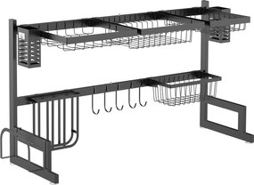 HOMCOM Scurgător de vase 2 nivele suport pentru cuțit suport pentru plachă de tăiat 93 x 30 x 52,5 cm oțel negru | Aosom Romania