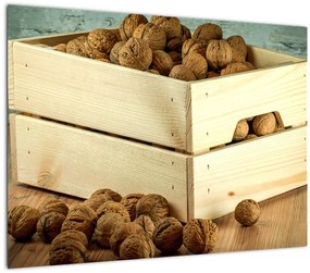 Tablou pe sticlă - Natură moartă de toamnă cu nuci (70x50 cm)