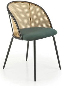 Scaun K508, verde inchis/negru, stofa catifelata/rattan sintetic, 54x5