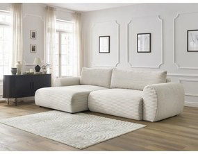 Colțar crem extensibil cu tapițerie din catifea reiată (cu colț pe partea stângă ) Lucien – Bobochic Paris