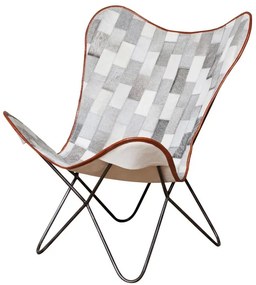 Fotoliu patchwork gri, piele de vaca, Aubrac Butterfly