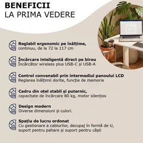 Birou de birou reglabil pe înălțime FLEXI, 140x60x72–117cm, alb Casaria