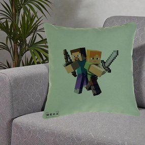 Perna Personalizata Minecraft Steve si Alex, 40x40 cm, Verde, Husa Detasabila, Perna Inclusa, BEKZ®