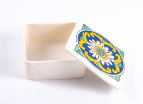 Cutie de depozitare din ceramică decorativă Floare Albă