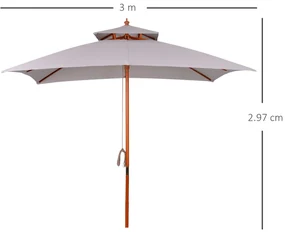 Outsunny Umbrelă de Grădină cu Sistem cu Coardă și Parasolar cu 2 Niveluri, 300x300x297 cm, Gri | Aosom Romania