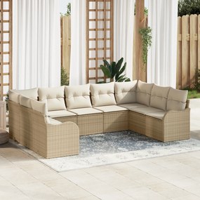 vidaXL Set de canapele pentru grădină cu pernă 9 pcs Bej Rattan poli