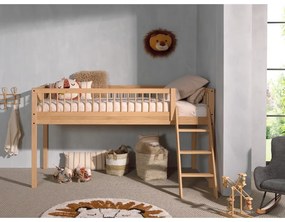Pat pentru copii în culoare naturală înalt din lemn de stejar 90x200 cm Forrest – Vipack
