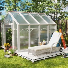 Outsunny Șezlong saltea înclinare reglabilă multi-poziții cotiere roți 200 x 73 x 30-103 cm gri deschis | Aosom Romania