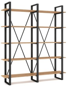 Bibliotecă negru/natural cu aspect de lemn de stejar 150x180 cm Aviva – Marckeric