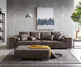 Canapea extensibilă dumonde cu ladă de depozitare si sezut confortabil din spuma high-density, Marbela Tobago Brown XXL 295x100 cm cu taburet inclus