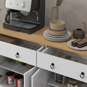 HOMCOM Bufet mobilier de depozitare dulap de bucătărie stil rustic 2 sertare și 2 dulapuri rafturi la înălțimi reglabile alb | Aosom Romania