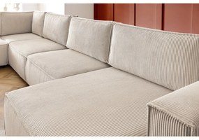 Colțar crem cu tapițerie din catifea reiată (cu colț pe partea stângă /în formă de "U") Nihad modular – Bobochic Paris