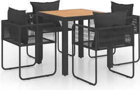 vidaXL Set mobilier masă de grădină, 5 piese, negru și maro, ratan PVC