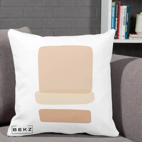 Perna Decorativa Abstract Forme Bej Poudre, 40x40 cm, Alba Mata, Husa Detasabila, Perna Inclusa, BEKZ®