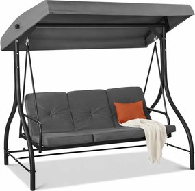 Leagan de grădină, șezlong tip pat, 3 locuri, copertina reglabila, cadru otel, 194x120x173 cm, Gri