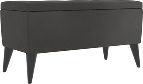 Bancheta Tapitata Mera, cu spatiu depozitare, Negru, tapiterie mixta cu piele naturala, 80 x 37 x 42 cm