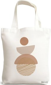 Sacosa de Panza pentru Cumparaturi, Geanta Tote, model Echilibru Geometric, 38x34.5 cm, Alba, BEKZ®