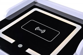 Noptieră inteligentă, cu încărcare wireless și port USB, difuzor multifuncțional Bluetooth, 3 sertare, 3 tipuri de iluminare LED touch, Alb
