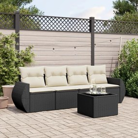 3221085 vidaXL Set mobilier de grădină cu perne, 5 piese, negru, poliratan