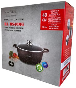 Oala mare, 19.5 L, 40 cm, tip cratita marmorata, antiaderenta, neadeziva, cu capac, curatare usoara Royalty Line BS40MG, pentru zacusca, gemuri