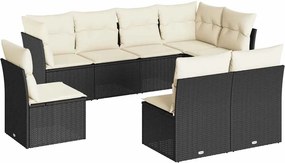 vidaXL Set mobilier de grădină cu perne, 8 piese, negru, poliratan
