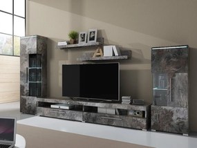 Mobilă pentru sufragerie Austin AF102Beton închis la culoare, Cu comodă tv, Cu componente suplimentare, Părți separate, Sticlă, PAL laminat, 160x290x40cm