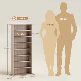 HOMCOM Raft pentru CD-uri cu 6 rafturi reglabile, capacitate 360 CD/185 DVD, 58 x 24 x 126,3 cm, culoare lemn | Aosom Romania