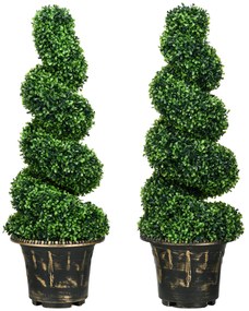 HOMCOM Arbore artificial formați în spirală, set de 2 plante artificiale, cu ghiveci, înălțime 90 cm, Verde | Aosom Romania