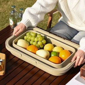 Coș de picnic, pliabil, 3 în 1, bej, masă portabilă, recipient și cutie multifuncțională, 15L, KP03K, eCarla