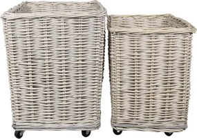 Set 2 coșuri din salcie impletita, cu roți, H50 cm, "French Basket"