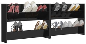 Pantofare de perete, 2 buc., negru extralucios, 80x18x60cm, PAL 2, negru foarte lucios, 80 x 18 x 60 cm, 1, 1