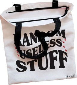 Sacosa de Panza pentru Cumparaturi, Geanta Tote, model Random useless stuff, Cu fermoar, 38x34.5 cm, Alba, BEKZ®