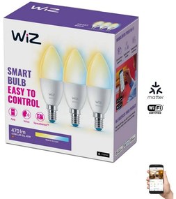 SET 3x bec LED dimabil C37 E14/4,9W/230V 2700-6500K CRI 90 Wi-Fi WiZ