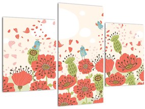 Tablou - Păsări pe o pajiște înflorită (90x60 cm)