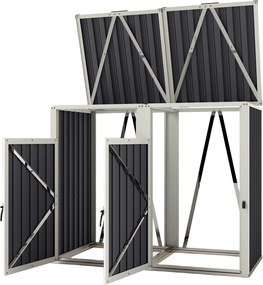 Outsunny Acoperitor pentru Tomberoane de Exterior cu 2 Compartimente, Capac Rabatabil 180°, din Oțel Galvanizat, pentru Grădină sau Patio, 146x81x122 cm, Gri Închis | Aosom Romania